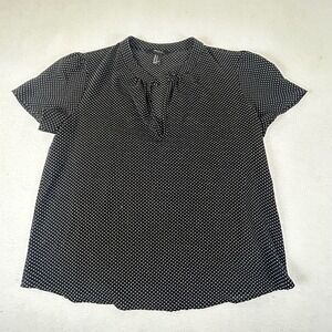 Forever 21 Black White Polka Dot Short Sleeve Blouse Womens Medium Preppy Career